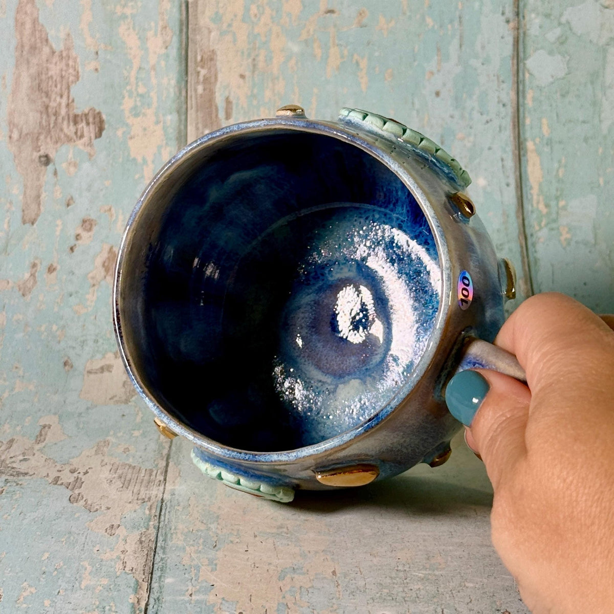 Blue Heart Mug, Boho Ceramic Cup - Second - FJD Ceramics