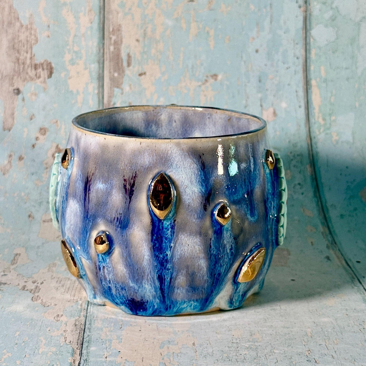 Blue Heart Mug, Boho Ceramic Cup - Second - FJD Ceramics
