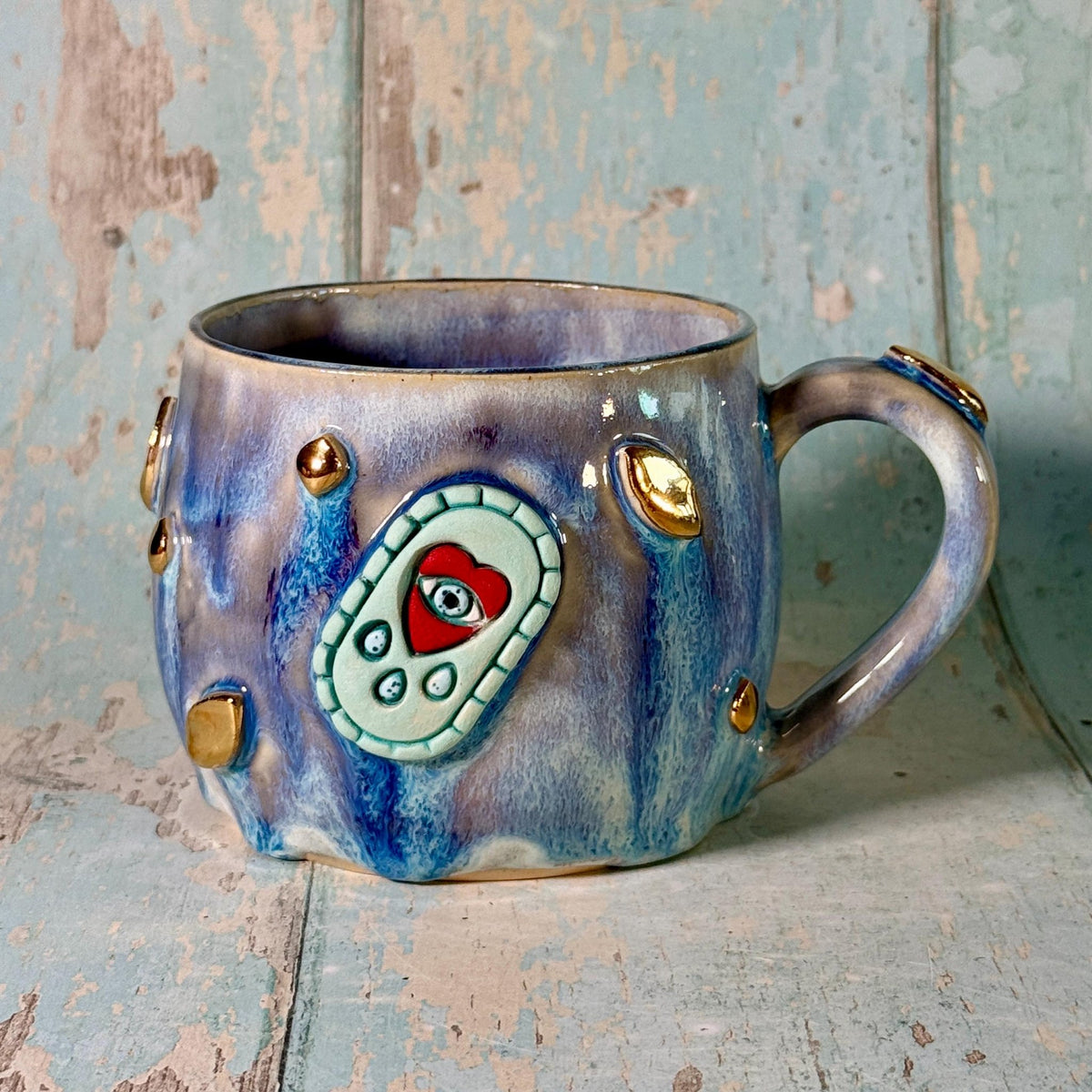 Blue Heart Mug, Boho Ceramic Cup - Second - FJD Ceramics