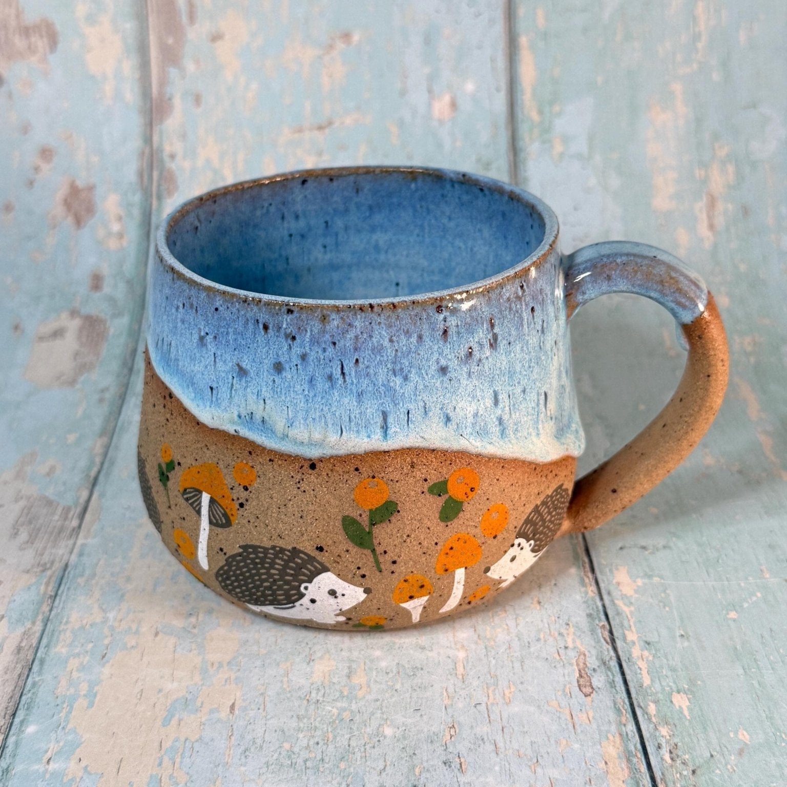 Blue Hedgehog Mug, Large Ceramic Cup - FJD Ceramics
