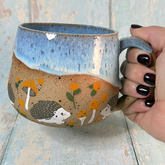 Blue Hedgehog Mug, Large Ceramic Cup - FJD Ceramics
