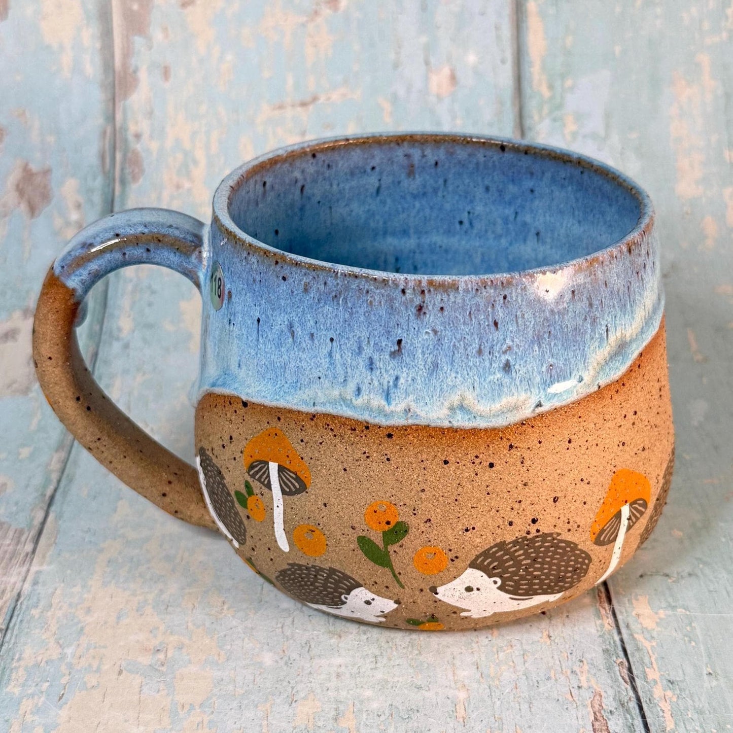 Blue Hedgehog Mug, Large Ceramic Cup - FJD Ceramics