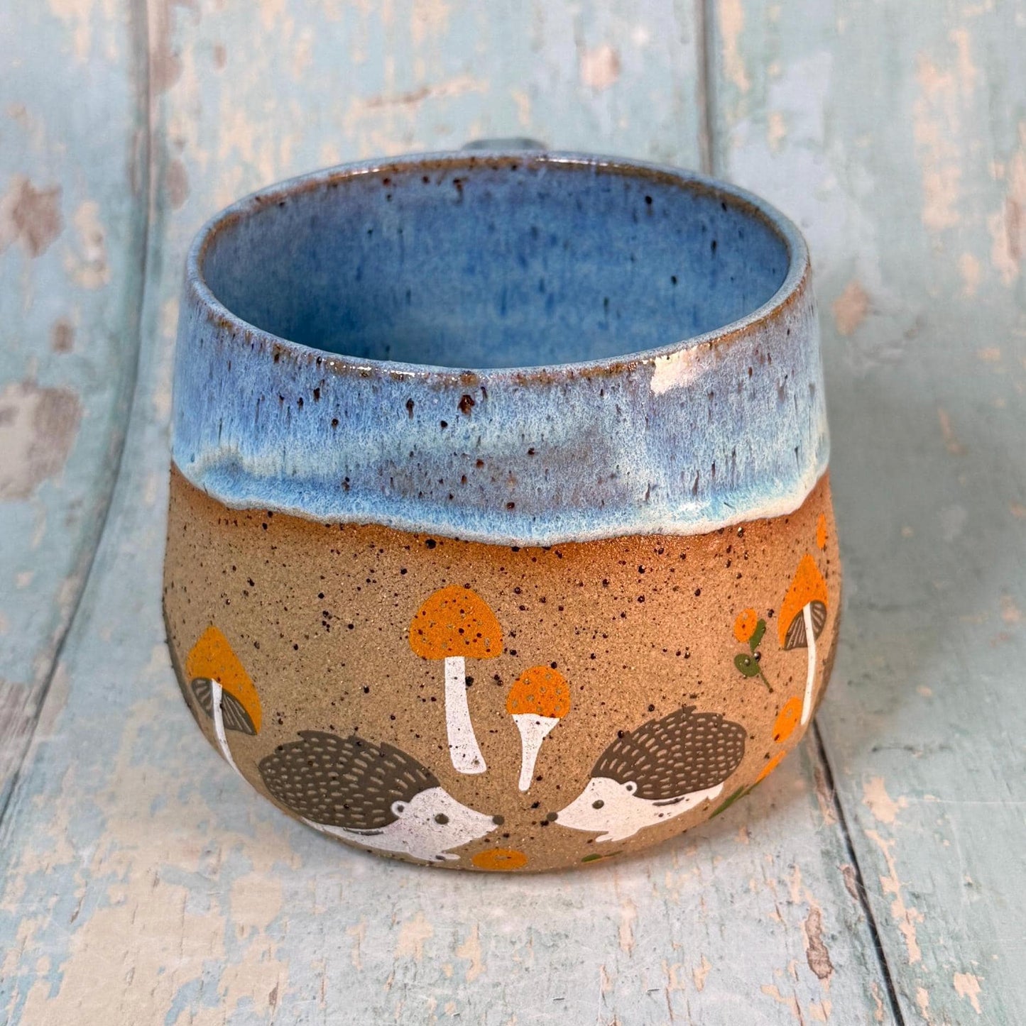 Blue Hedgehog Mug, Large Ceramic Cup - FJD Ceramics