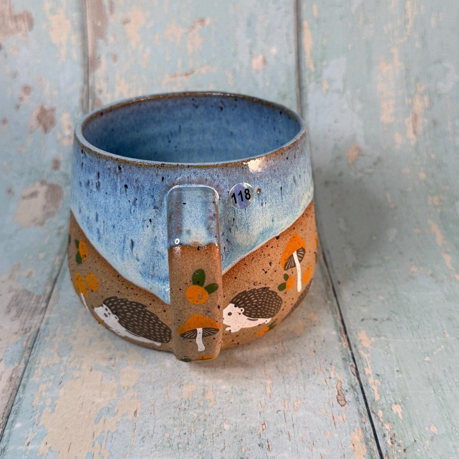 Blue Hedgehog Mug, Large Ceramic Cup - FJD Ceramics