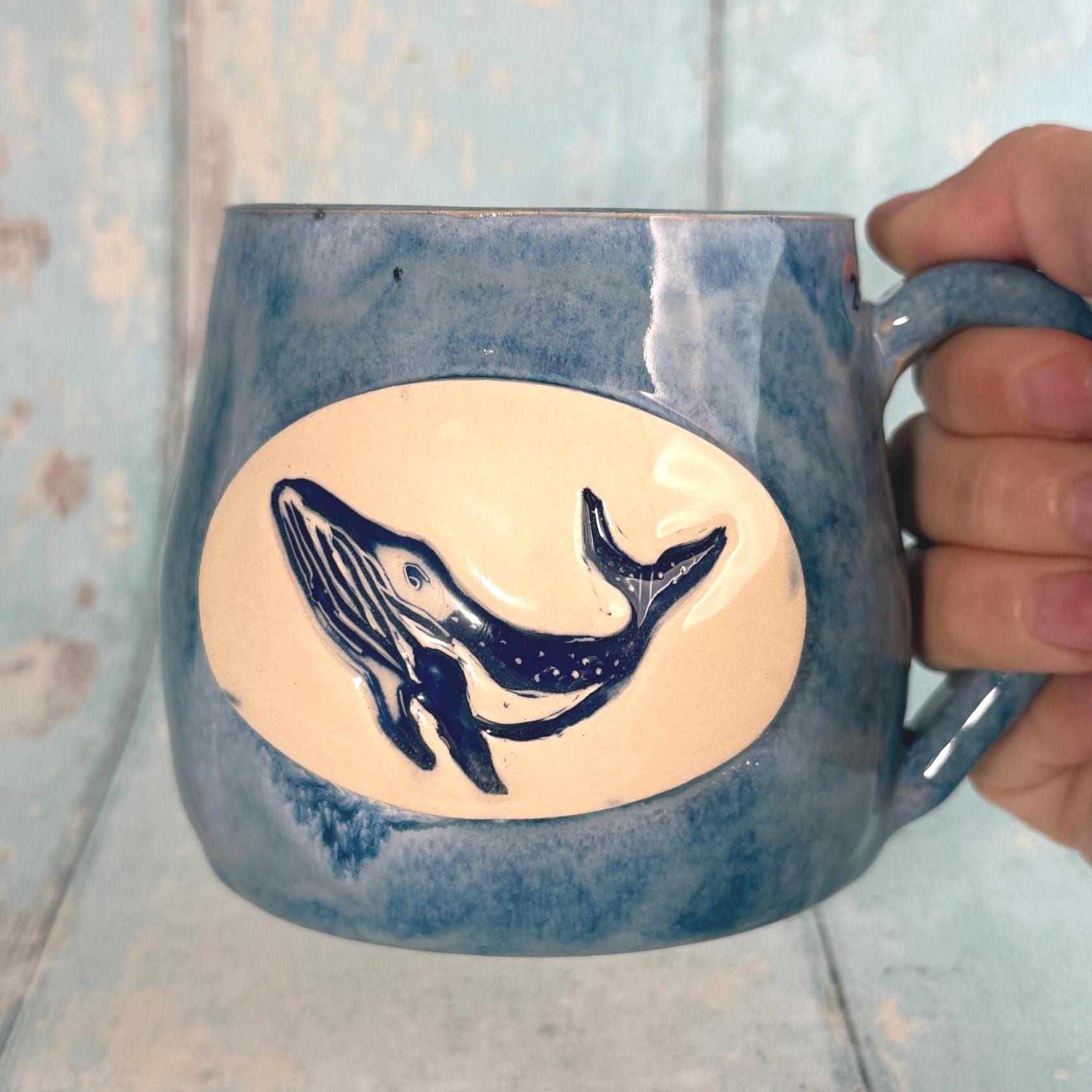 Blue Humpback Whale Mug, Large Ceramic Cup - FJD Ceramics