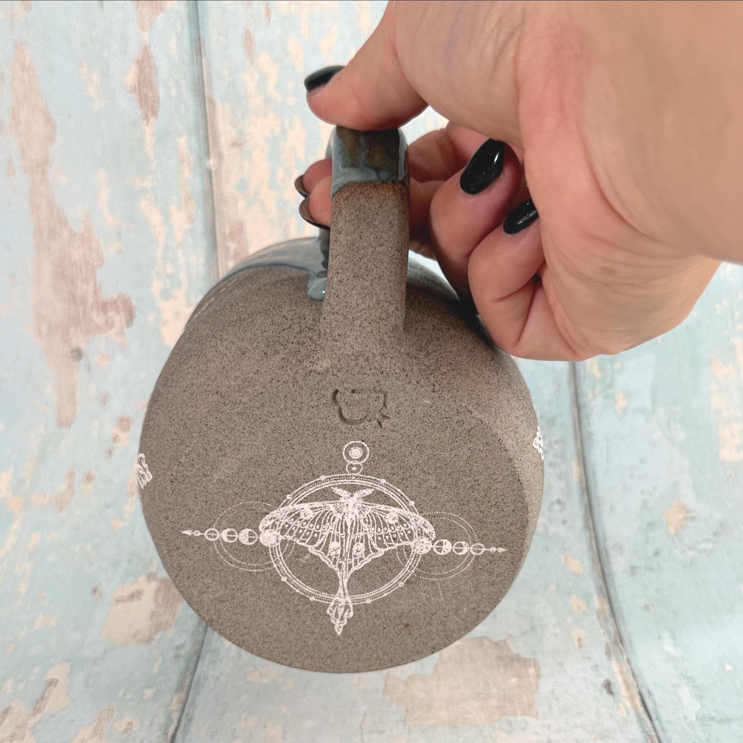 Blue Luna Moth Mug, Large Ceramic Cup - FJD Ceramics