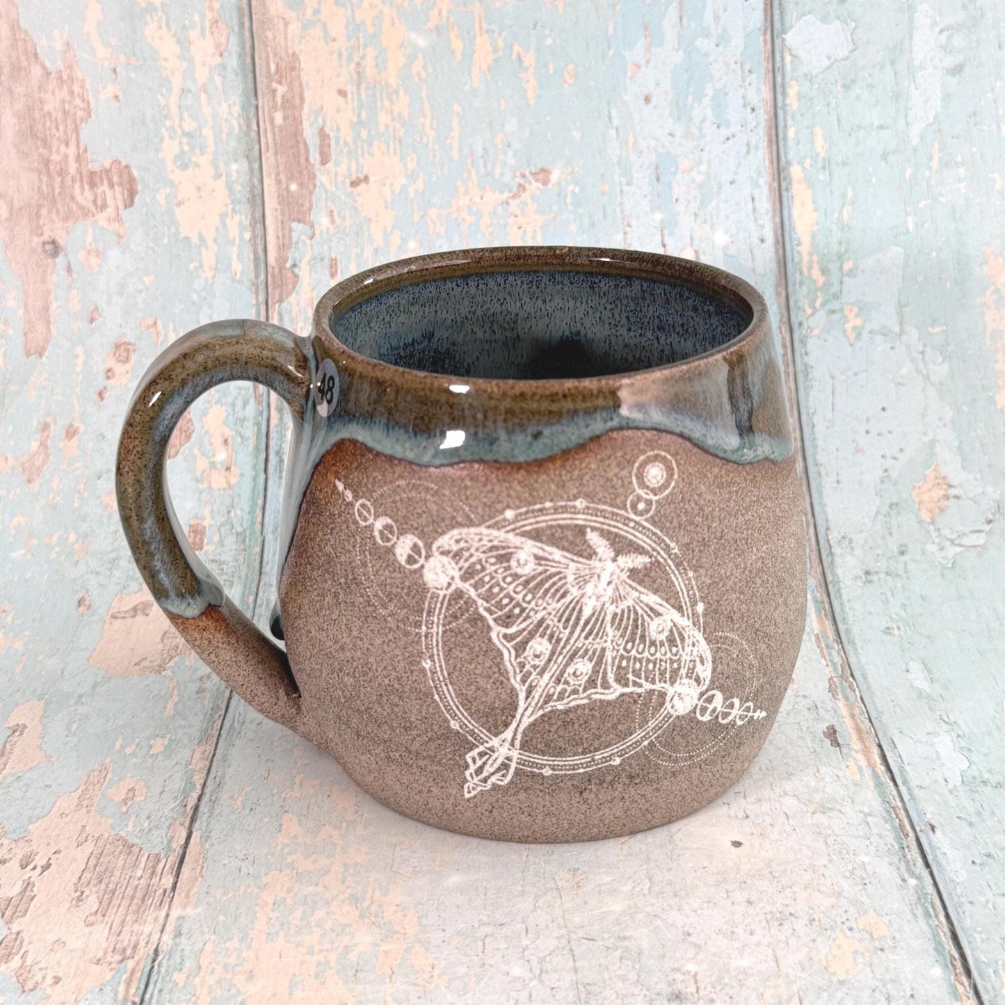 Blue Luna Moth Mug, Large Ceramic Cup - FJD Ceramics