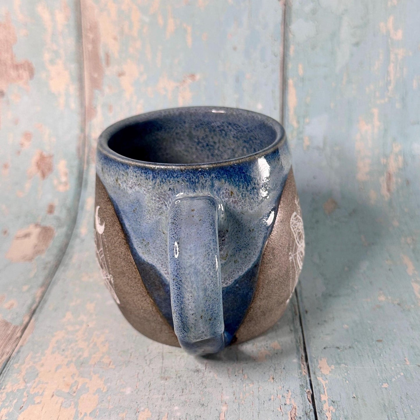 Blue Moth Mug, Large Ceramic Cup - FJD Ceramics
