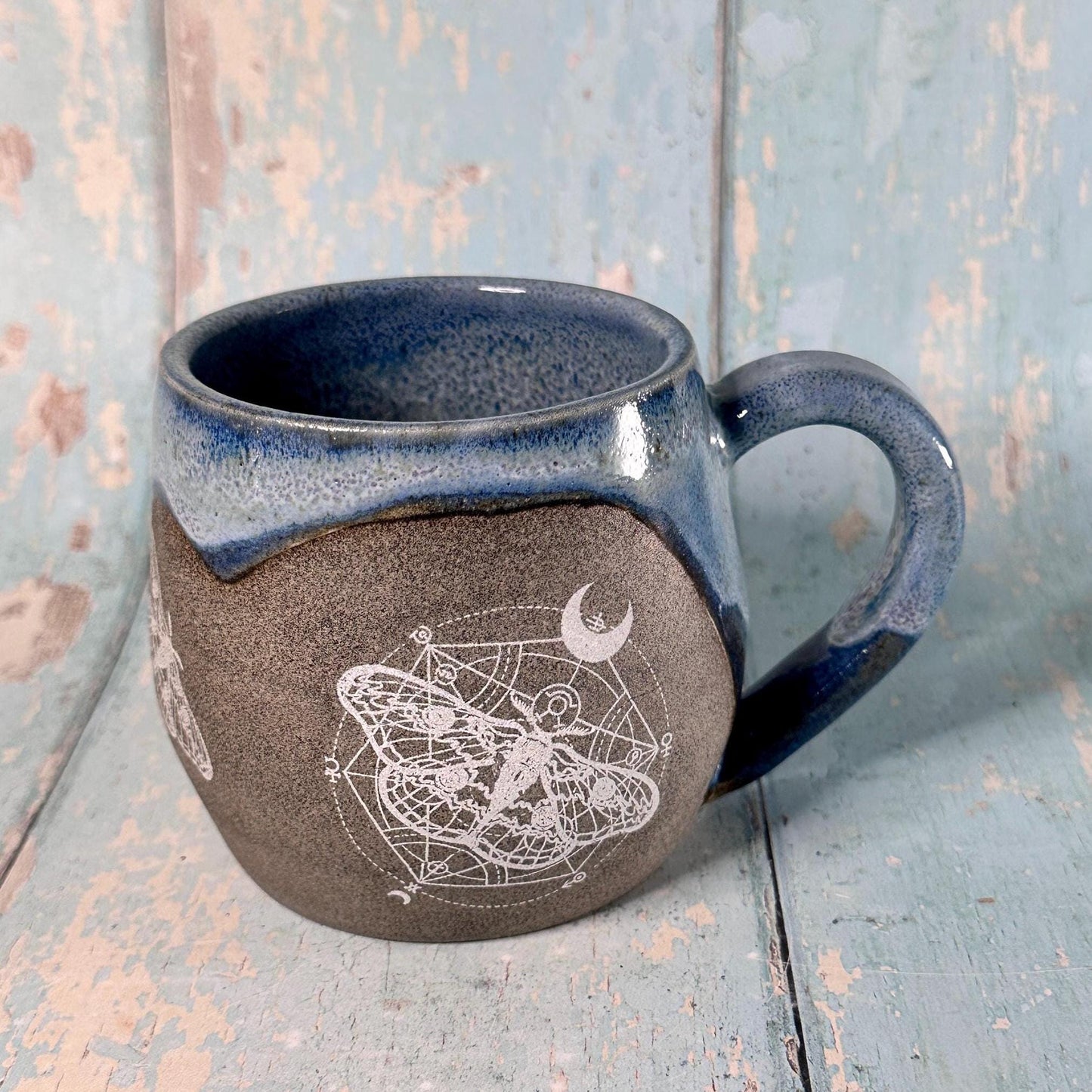 Blue Moth Mug, Large Ceramic Cup - FJD Ceramics