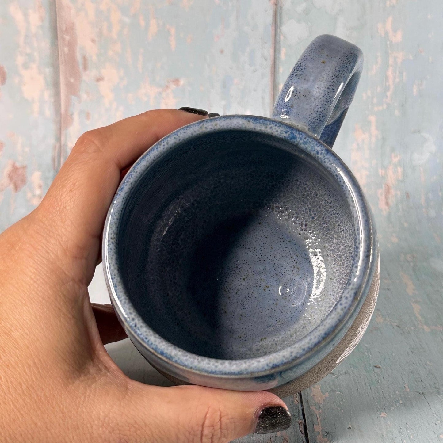 Blue Moth Mug, Large Ceramic Cup - FJD Ceramics