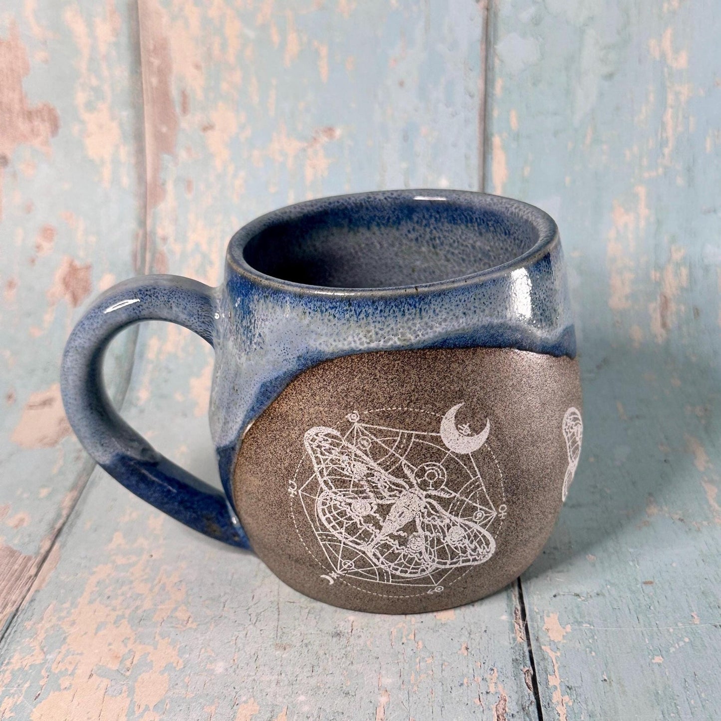 Blue Moth Mug, Large Ceramic Cup - FJD Ceramics