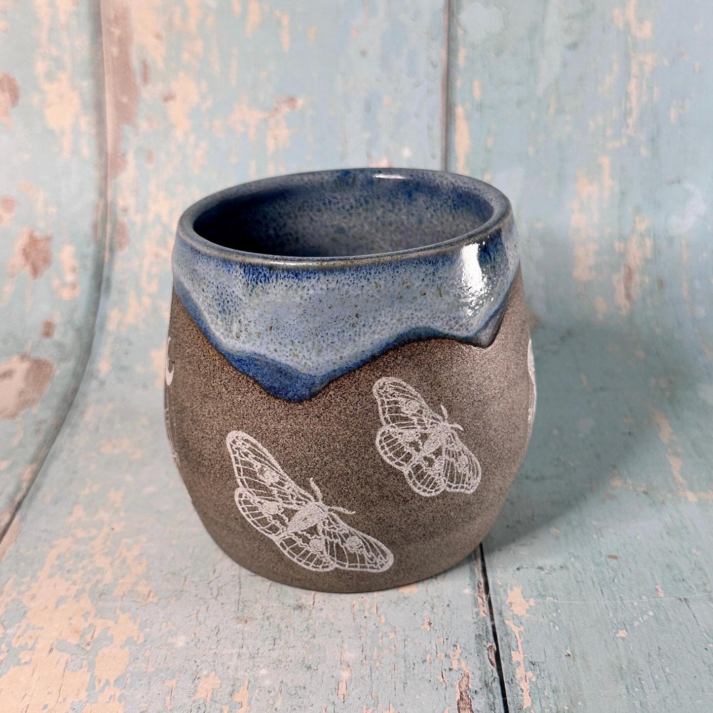 Blue Moth Mug, Large Ceramic Cup - FJD Ceramics