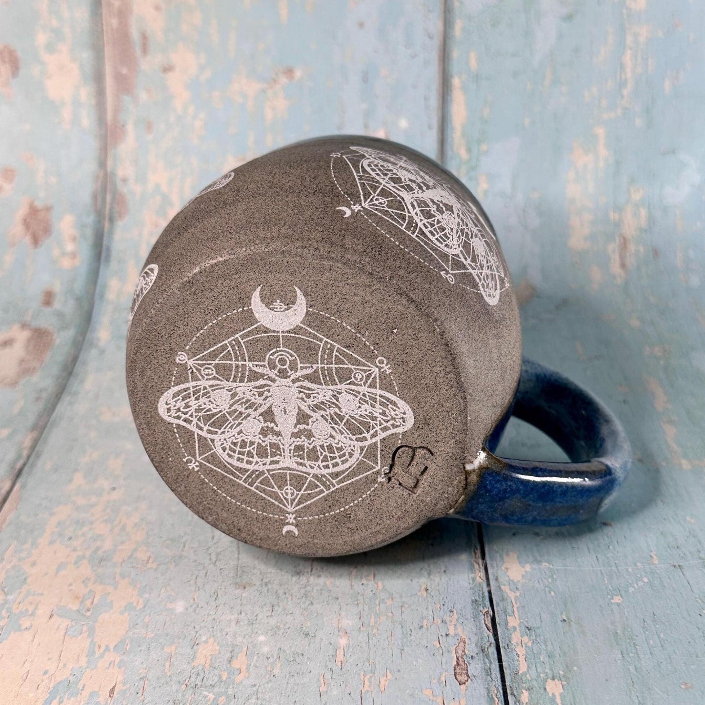 Blue Moth Mug, Large Ceramic Cup - FJD Ceramics