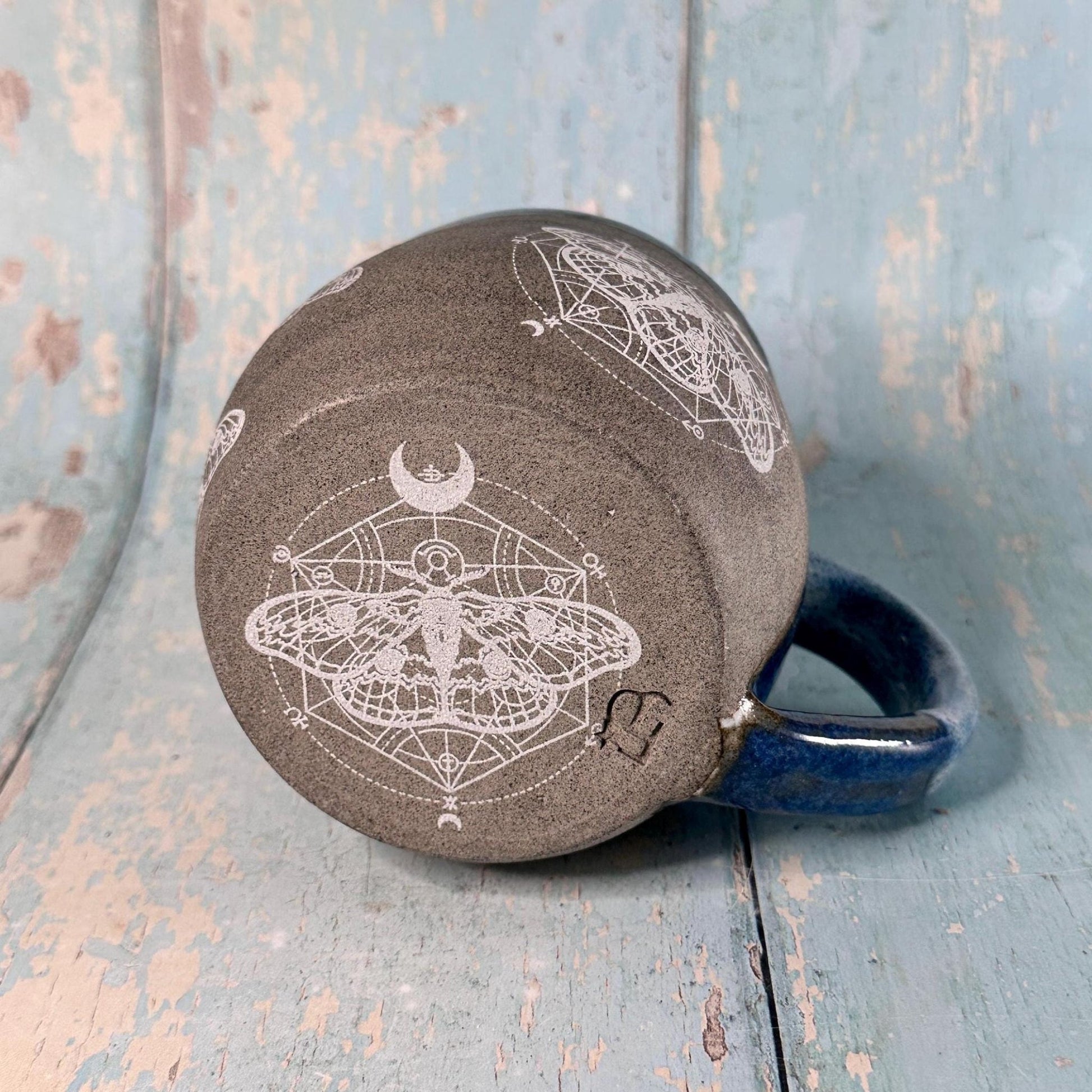 Blue Moth Mug, Large Ceramic Cup - FJD Ceramics