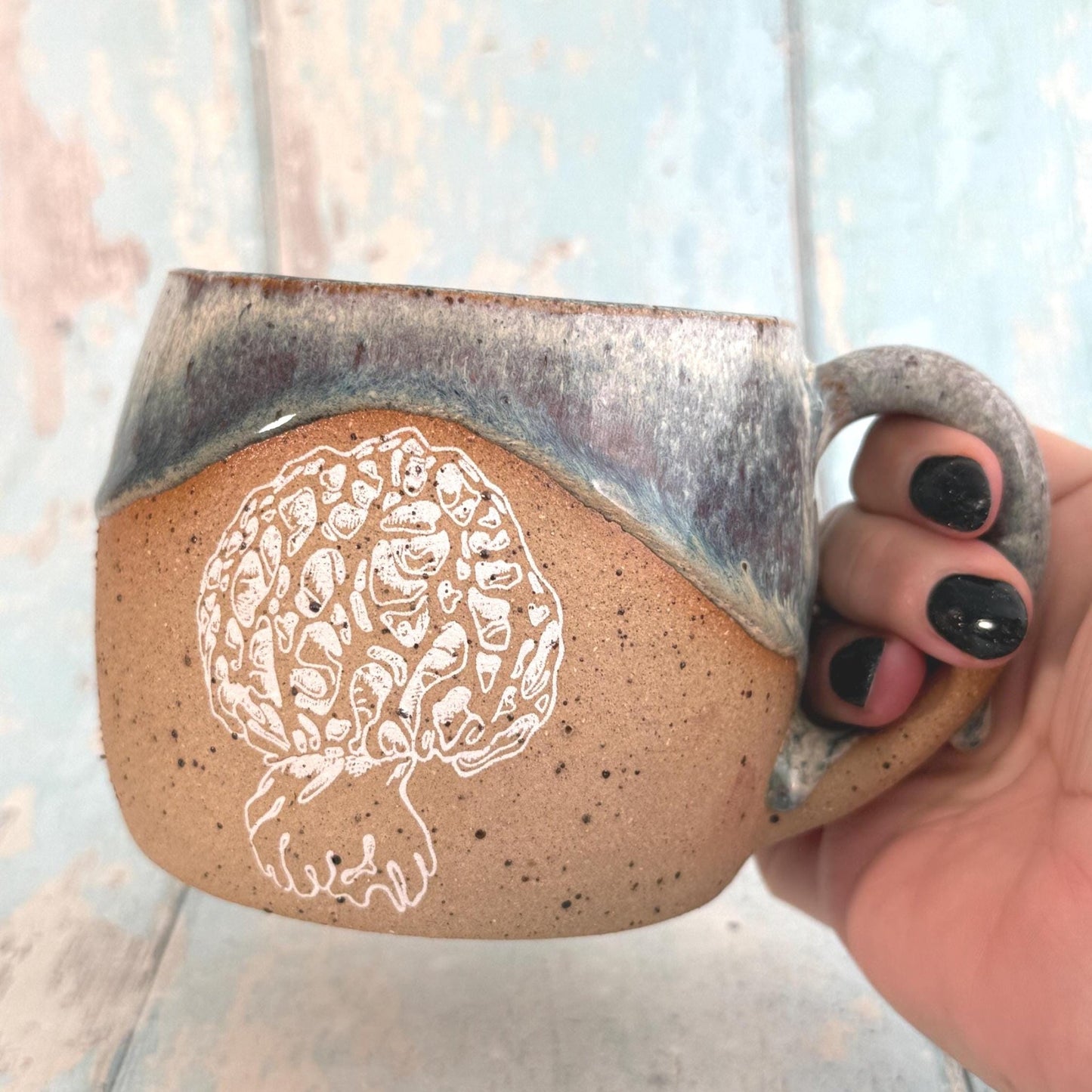 Blue Mushroom Mug, Fungi Ceramic Cup - FJD Ceramics