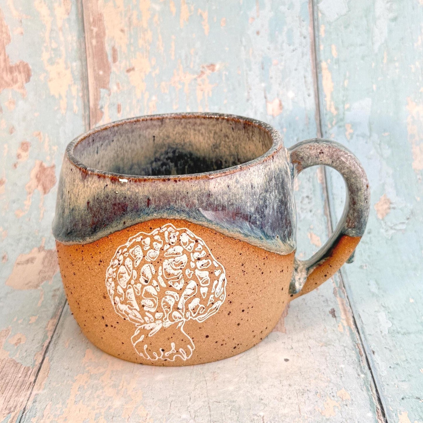 Blue Mushroom Mug, Fungi Ceramic Cup - FJD Ceramics