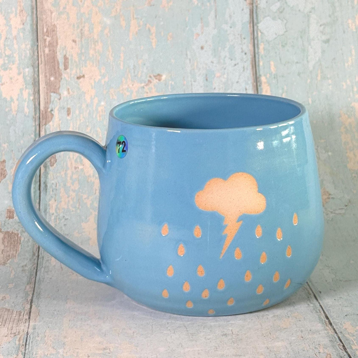 Blue Rain Mug, Handmade Ceramic Cup, Lightening Weather - FJD Ceramics