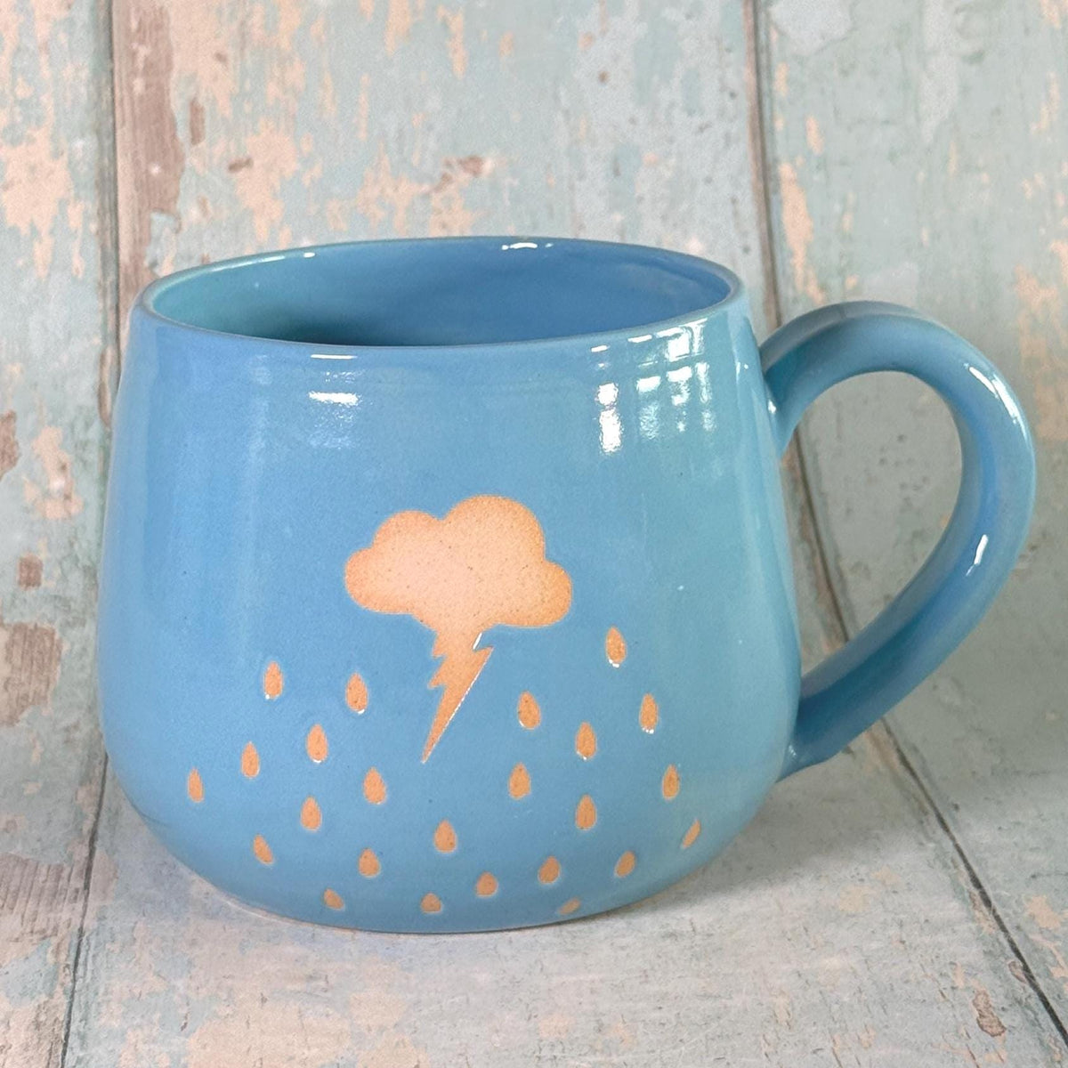 Blue Rain Mug, Handmade Ceramic Cup, Lightening Weather - FJD Ceramics