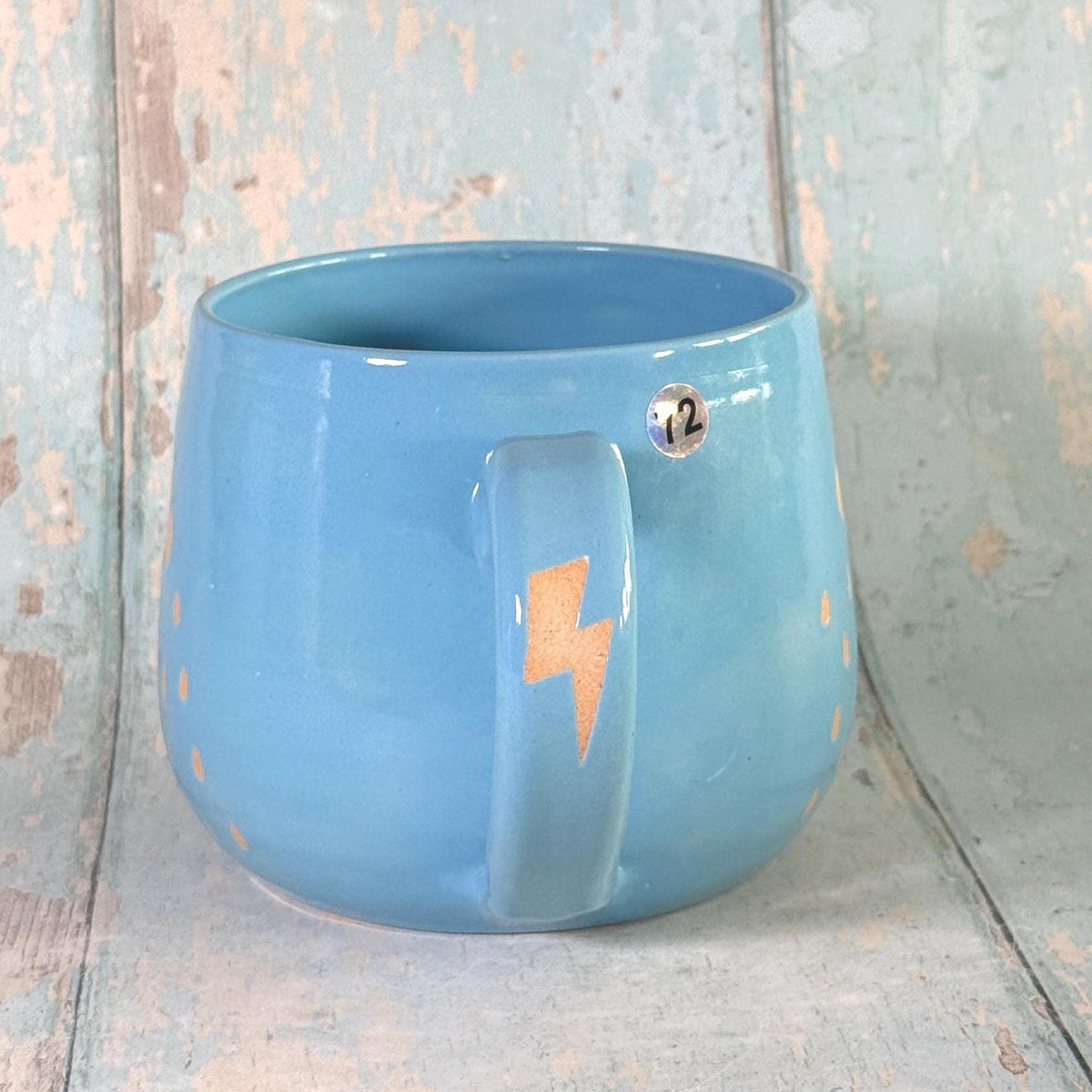 Blue Rain Mug, Handmade Ceramic Cup, Lightening Weather - FJD Ceramics
