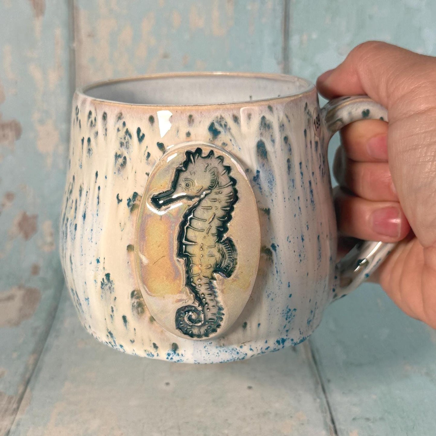 Blue Seahorse Mug, Large Ceramic Cup - FJD Ceramics