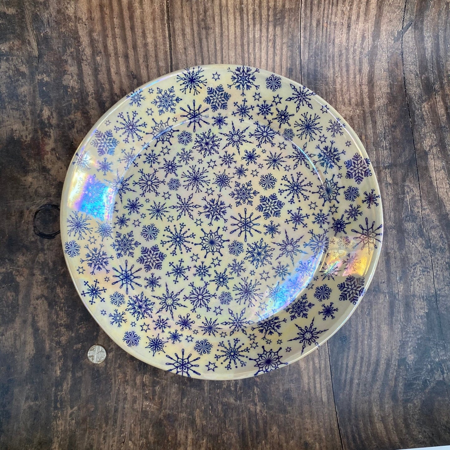 Blue Snowflake Bowl, Large Ceramic Dish - FJD Ceramics
