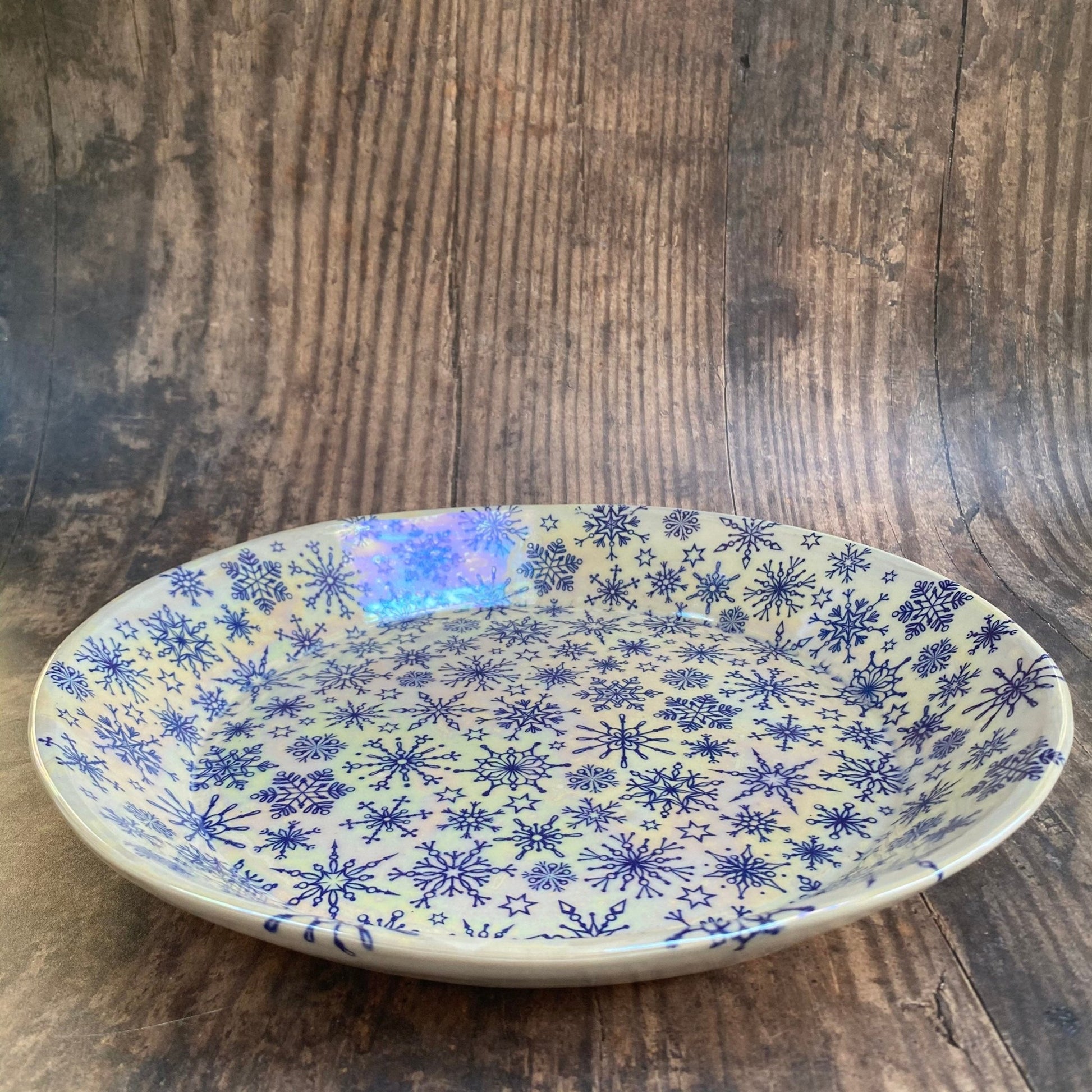 Blue Snowflake Bowl, Large Ceramic Dish - FJD Ceramics