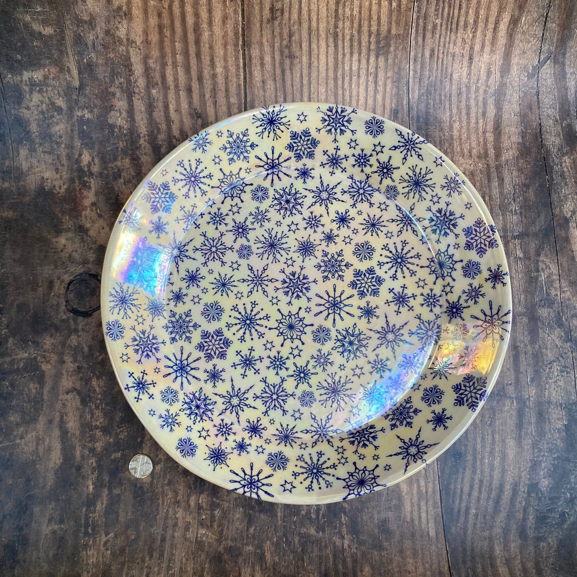 Blue Snowflake Bowl, Large Ceramic Dish - FJD Ceramics