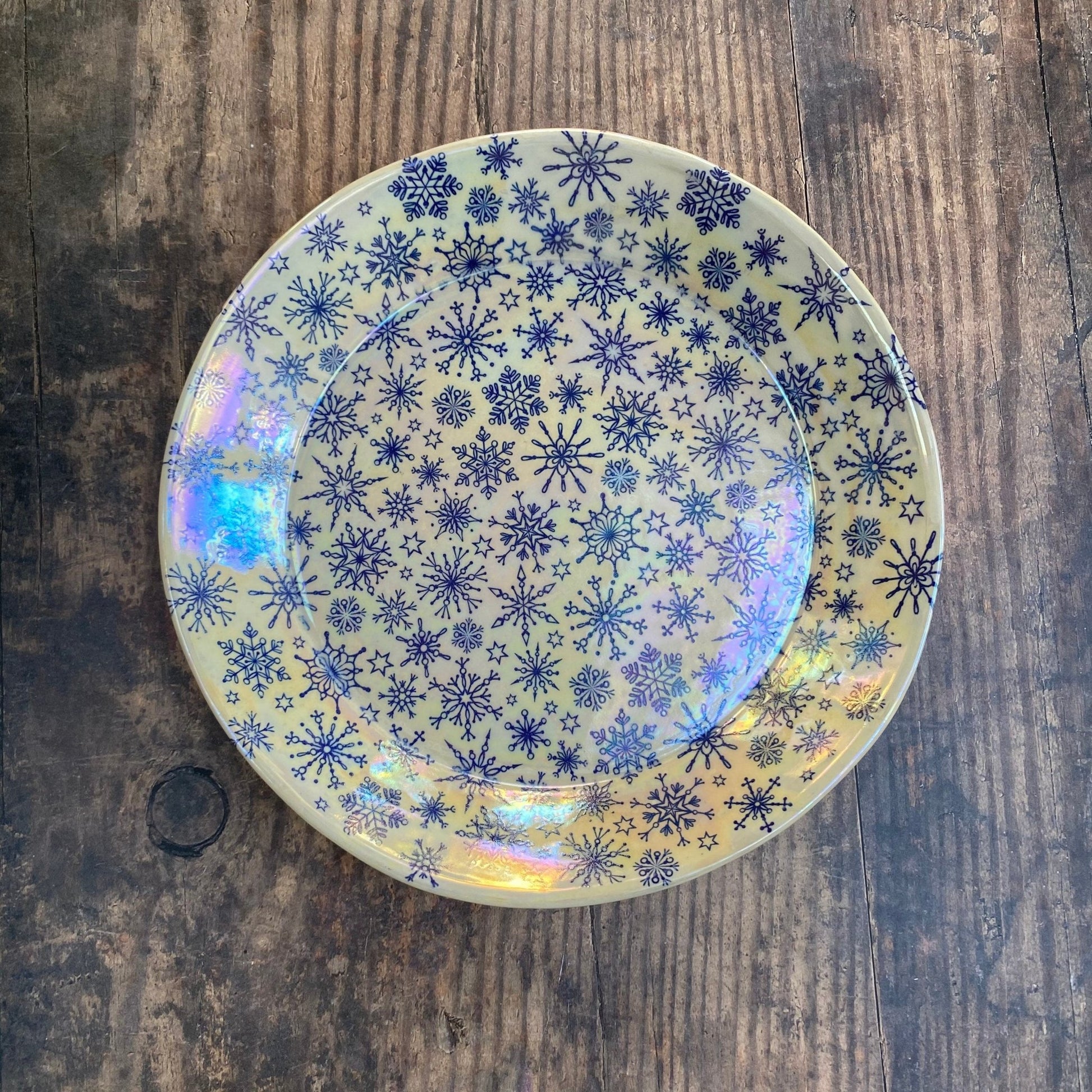 Blue Snowflake Bowl, Large Ceramic Dish - FJD Ceramics