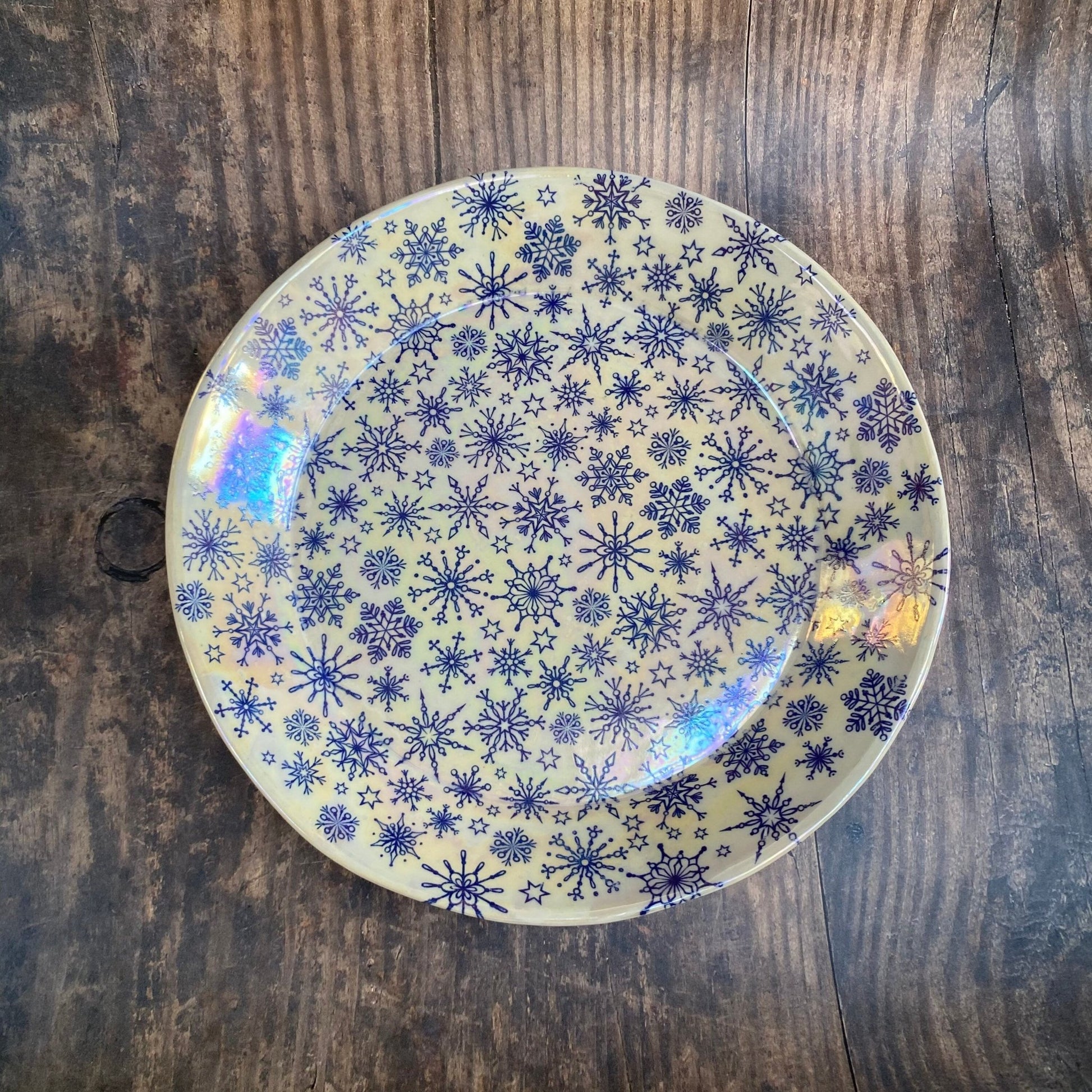 Blue Snowflake Bowl, Large Ceramic Dish - FJD Ceramics