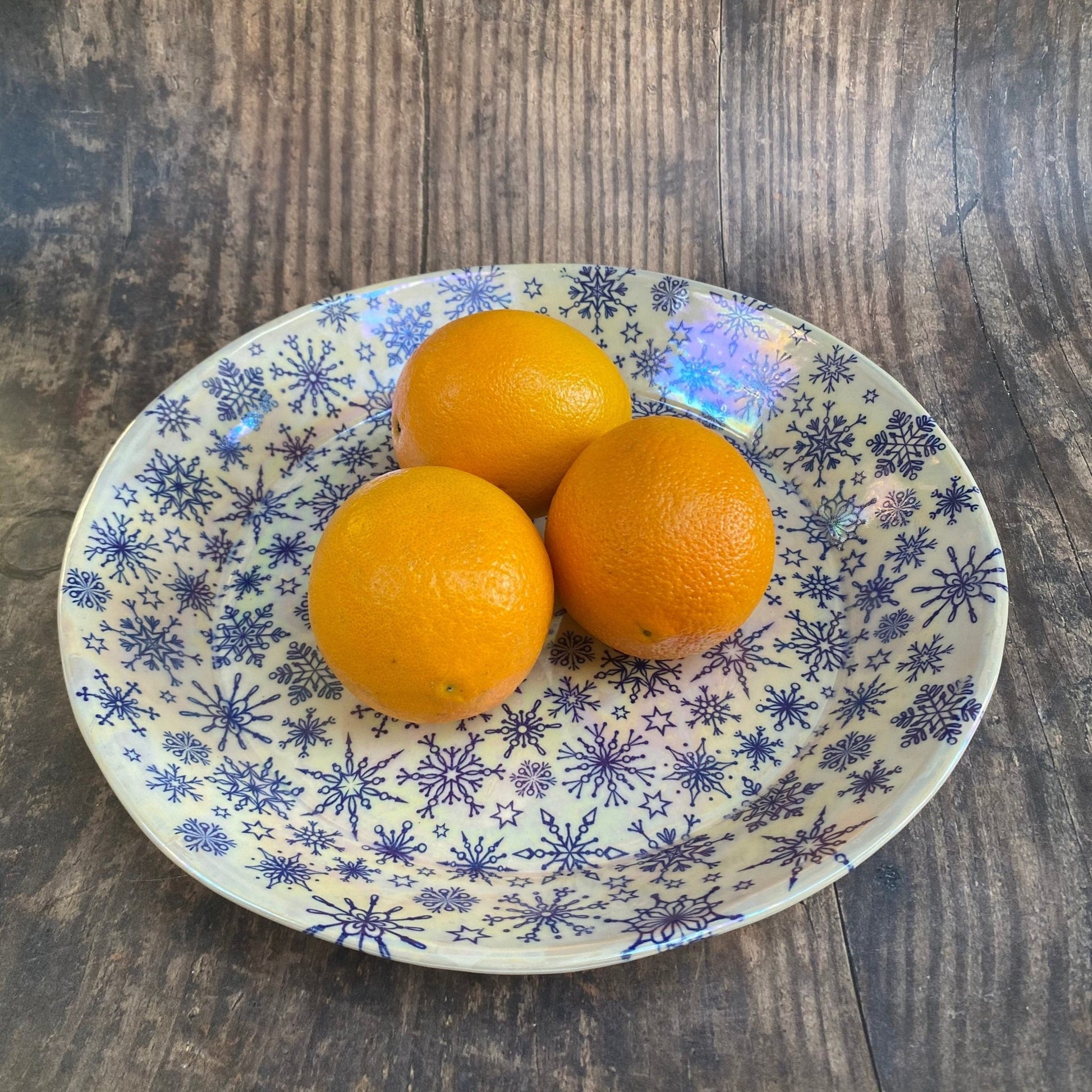 Blue Snowflake Bowl, Large Ceramic Dish - FJD Ceramics