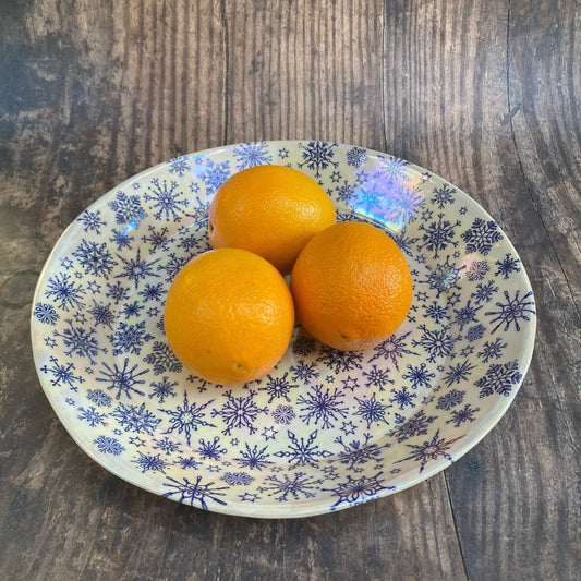 Blue Snowflake Bowl, Large Ceramic Dish - FJD Ceramics