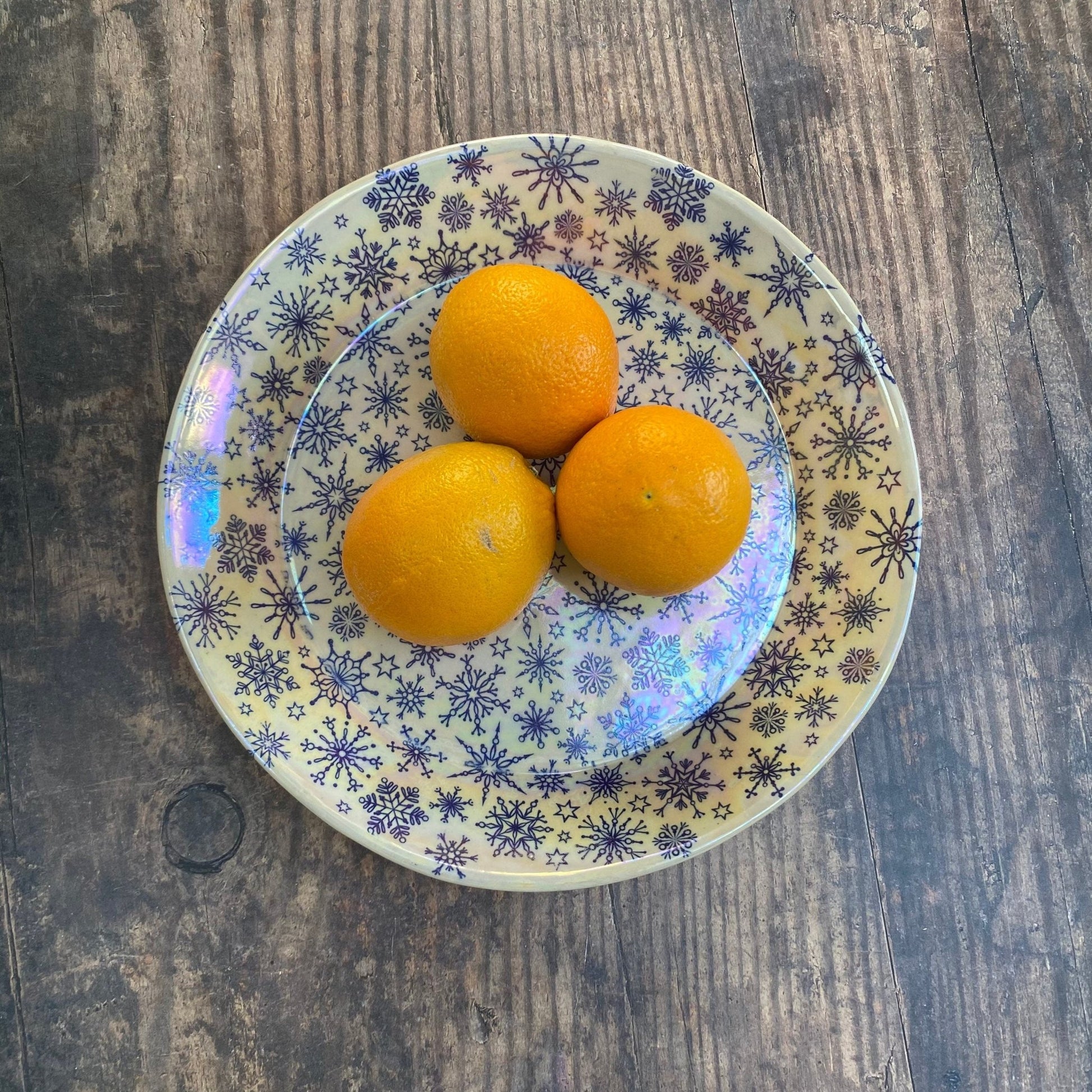 Blue Snowflake Bowl, Large Ceramic Dish - FJD Ceramics