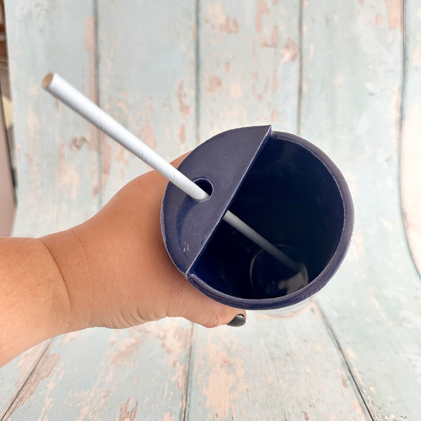 Blue, Yellow and Orange Straw - holder Tumbler, Large Ceramic Cup - FJD Ceramics