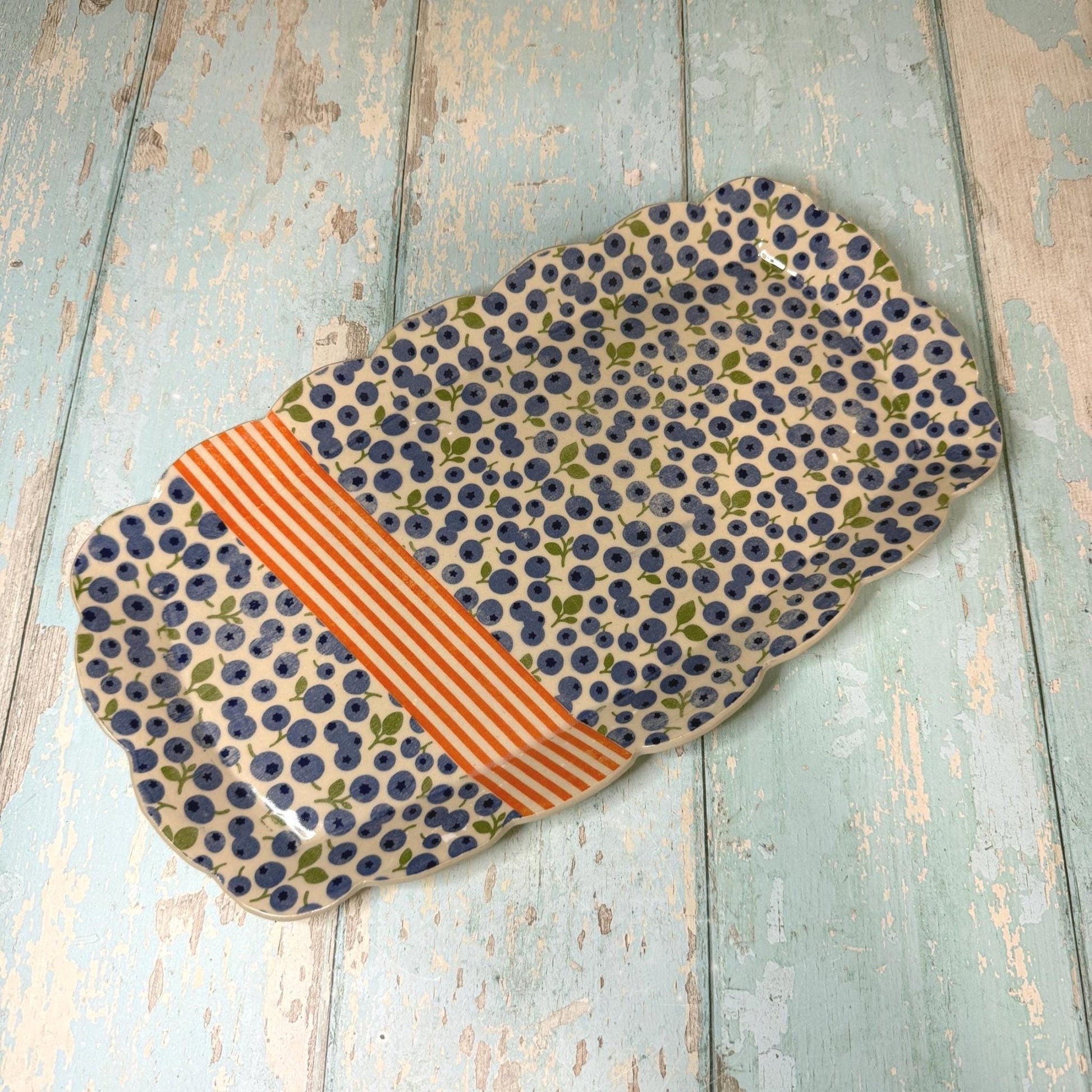 Blueberry Platter, Large Handmade Rectangle Ceramic Plate - FJD Ceramics