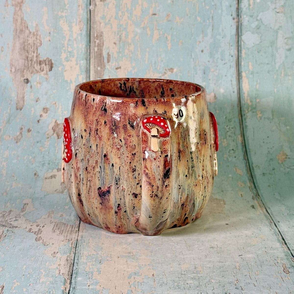 Brown Speckled and Red Mushroom Mug, Fungi Ceramic Cup - FJD Ceramics