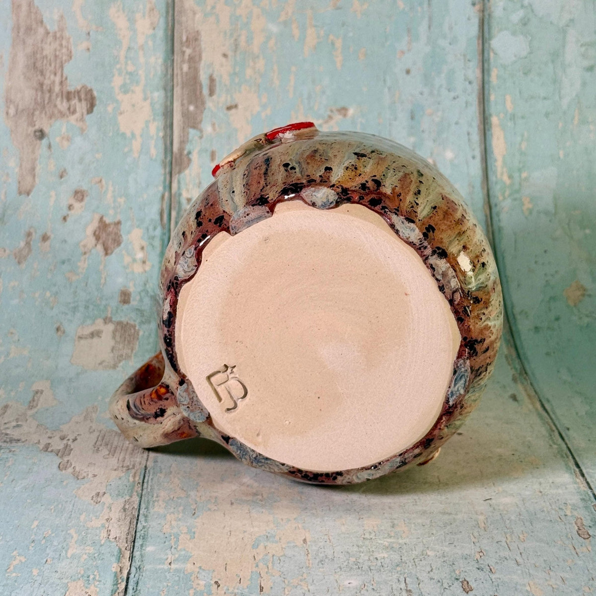 Brown Speckled and Red Mushroom Mug, Fungi Ceramic Cup - FJD Ceramics