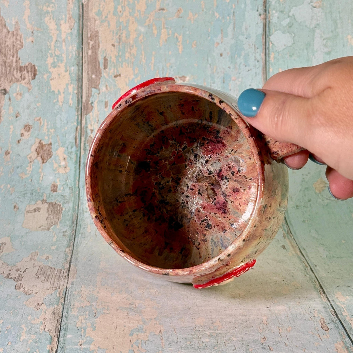 Brown Speckled and Red Mushroom Mug, Fungi Ceramic Cup - FJD Ceramics