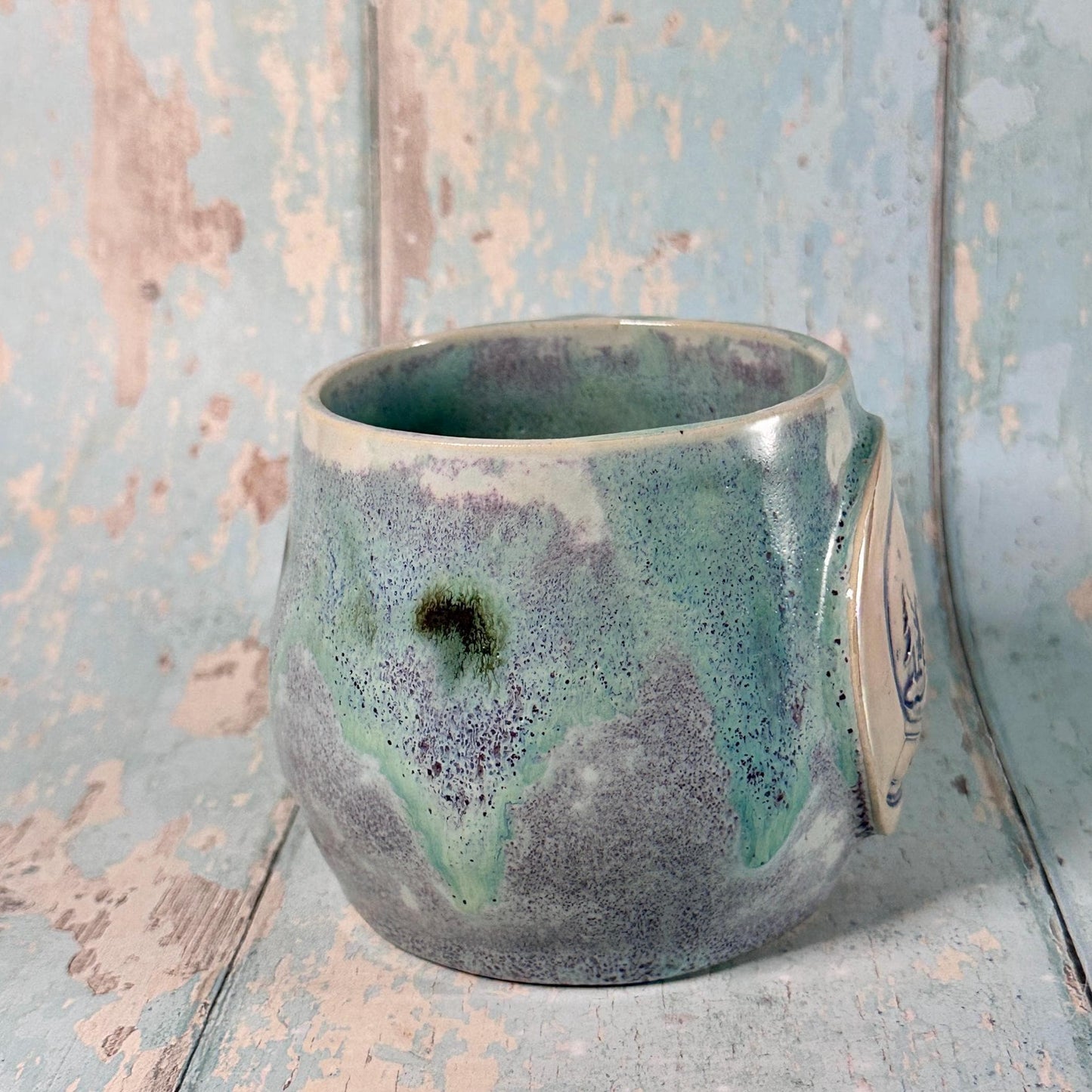 Green and Purple  Christmas Snow Globe Mug, Handmade Ceramic Cup