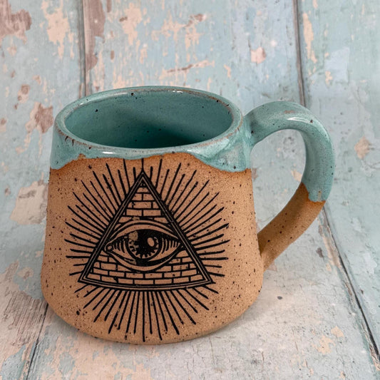 Mystical Hand and Eye Mug, Handmade Copper Ceramic Cup