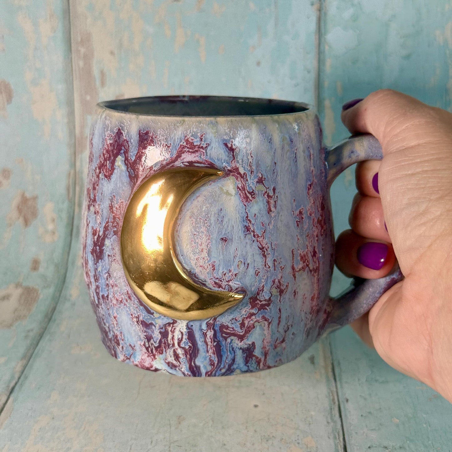 Purple Gold Moon Mug, Handmade Ceramic Mug