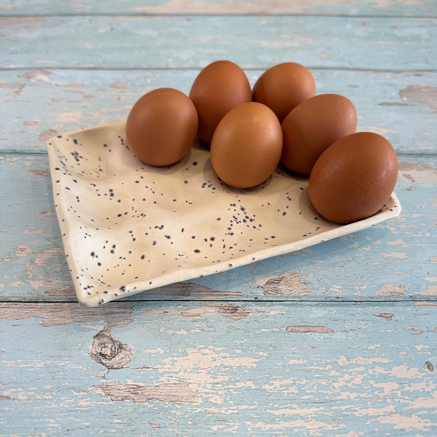 White Ceramic Egg Tray, Holds 6 or 12 Eggs