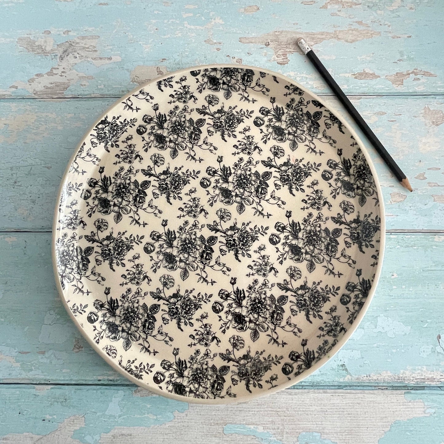 Large black and White Floral Platter