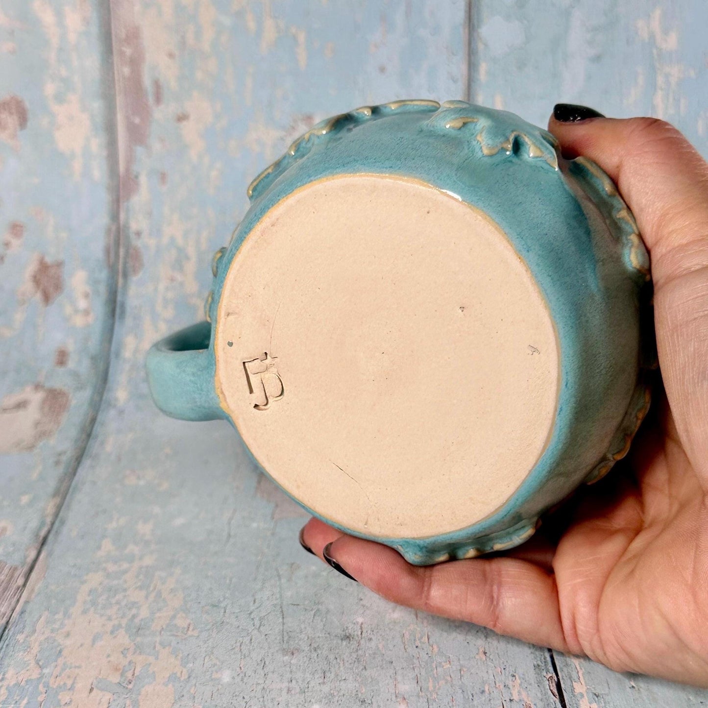 Turquoise Blue Christmas Snowflake Mug, Handmade Ceramic Cup