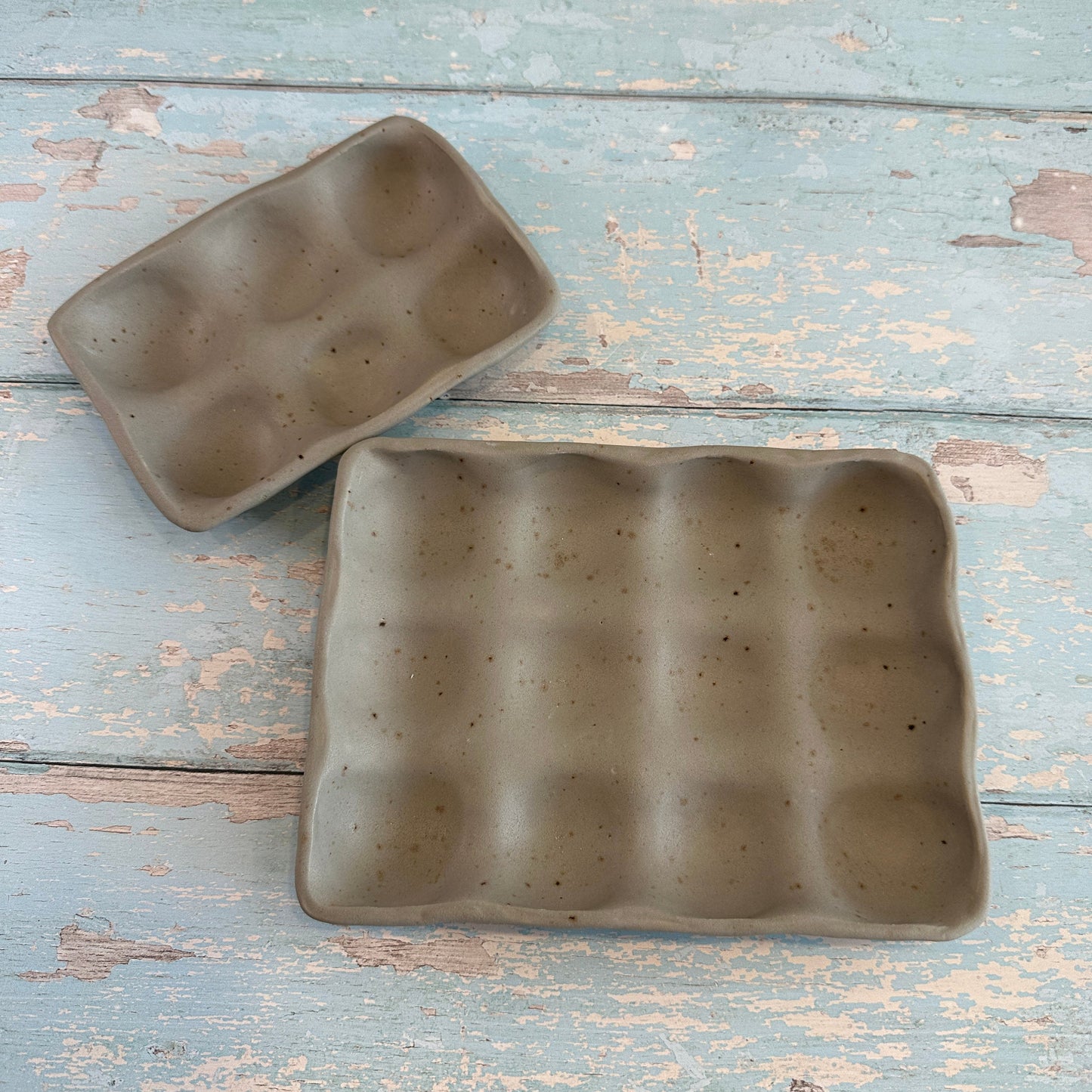 Grey Ceramic Egg Tray, Holds 6 or 12 Eggs