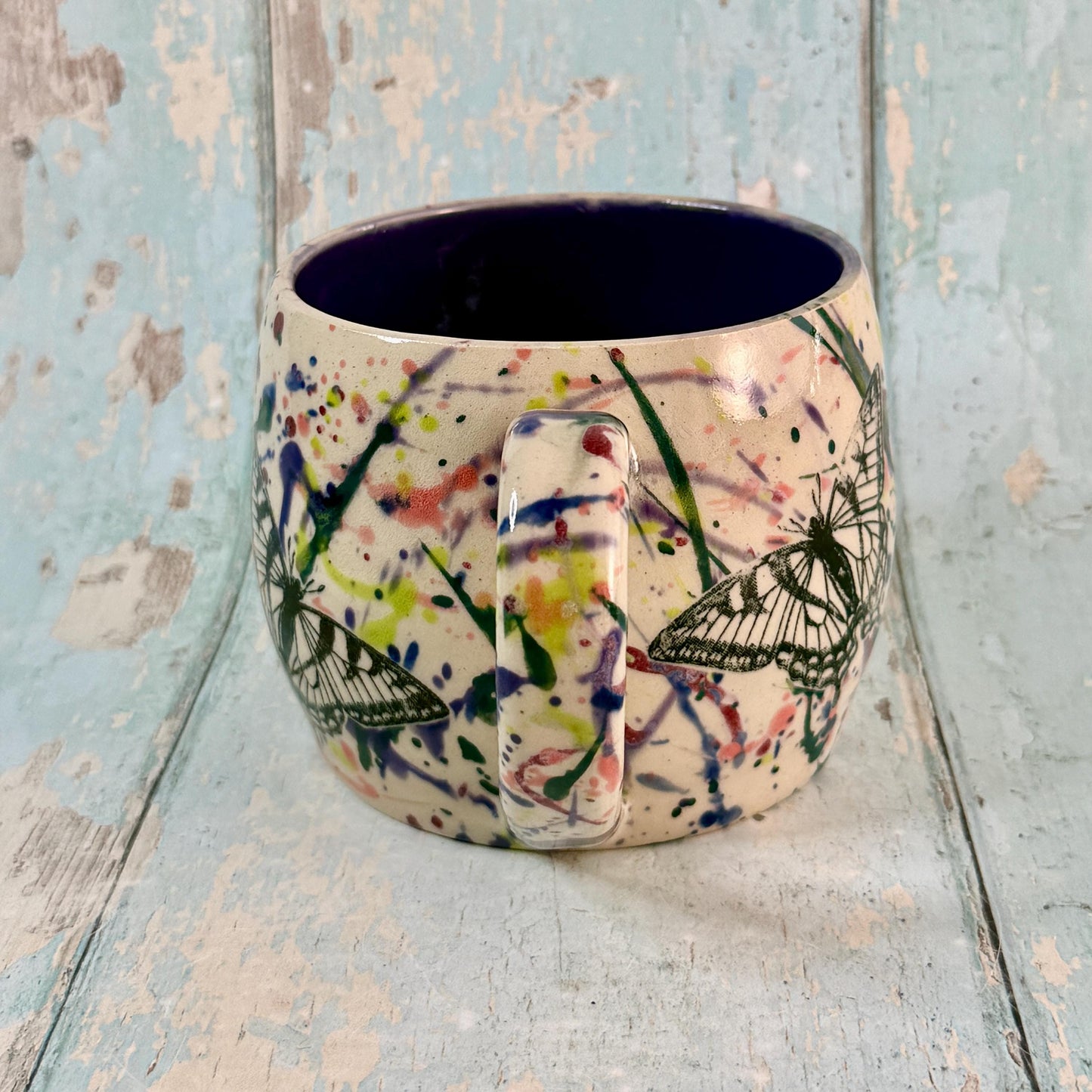Dark Purple Handmade Butterfly Mug, Large Ceramic Cup
