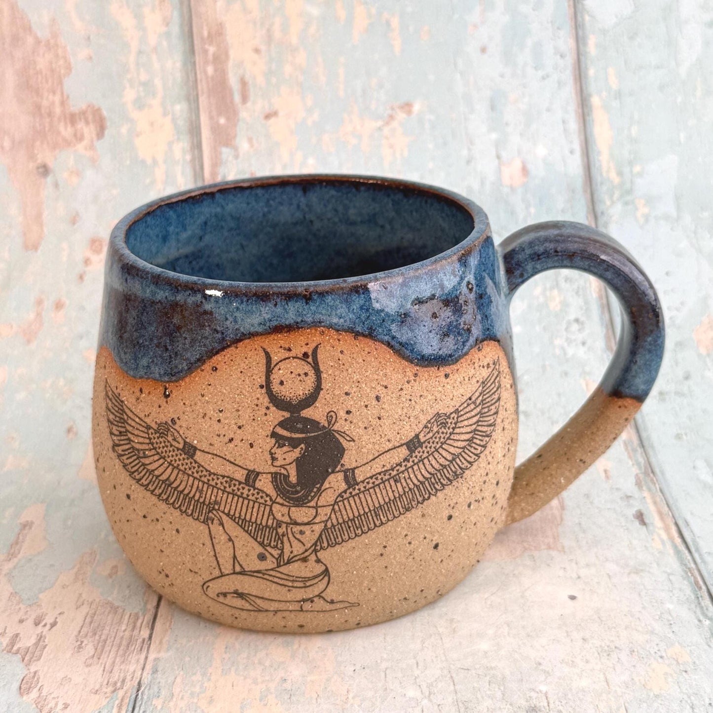 Blue Egyptian Isis Goddess  Mug, Large Flower Ceramic Cup