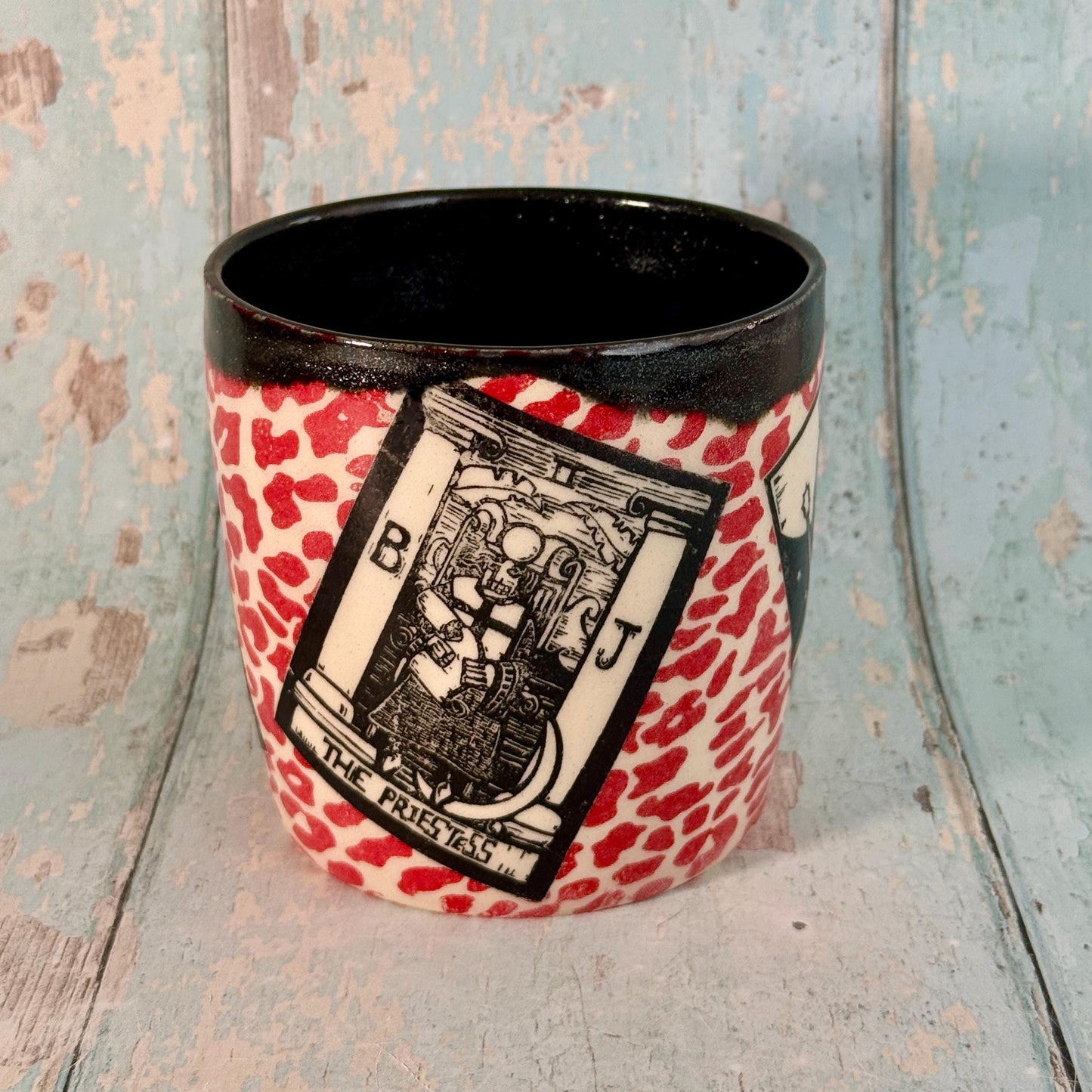Red Leopard Print Tarot Mug, Large Ceramic Cup