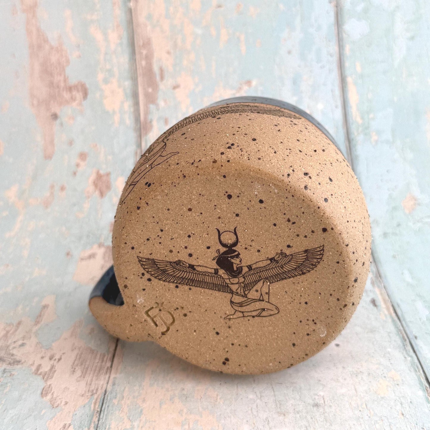 Blue Egyptian Isis Goddess  Mug, Large Flower Ceramic Cup