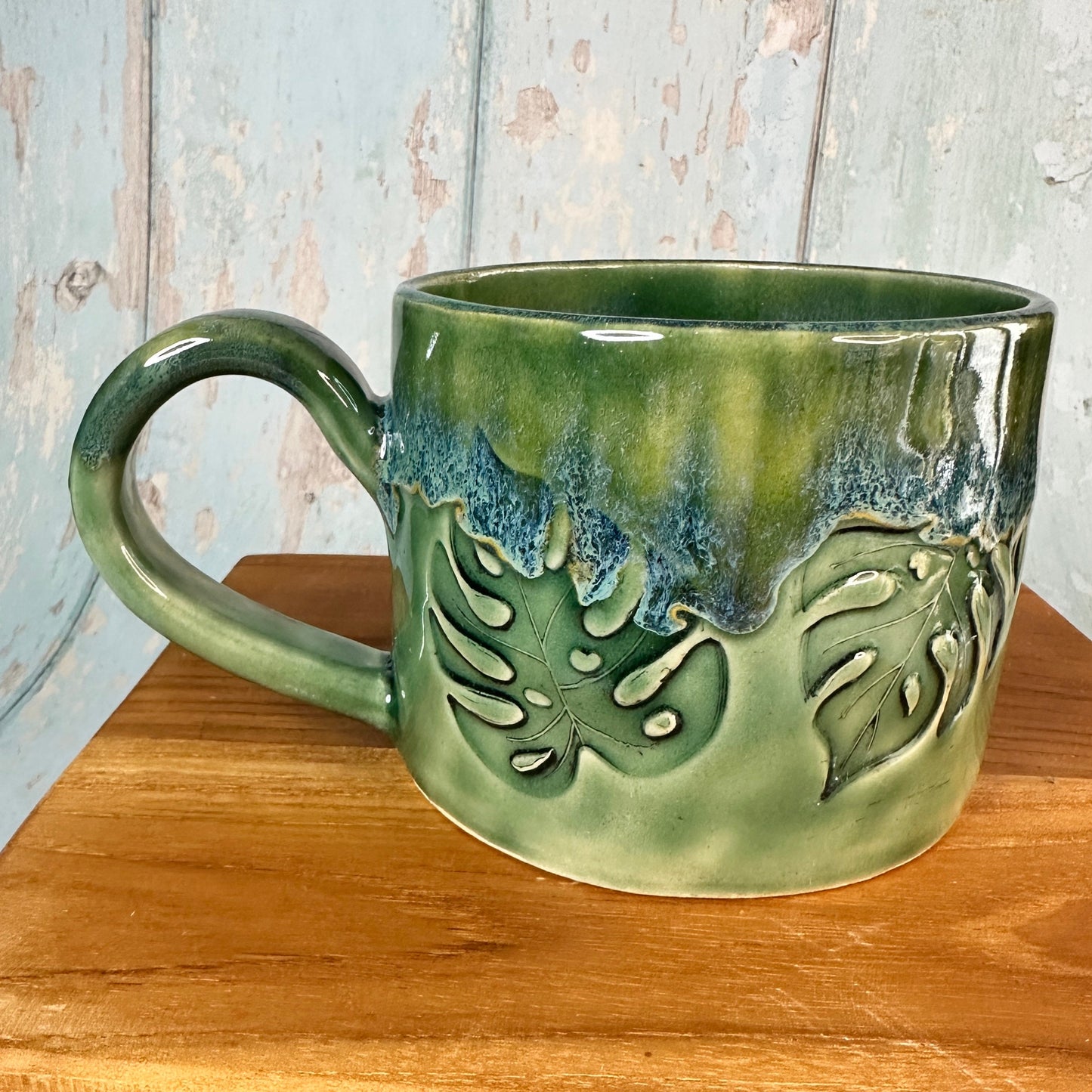Monstera Leaf Mug, Green Ceramic Cup