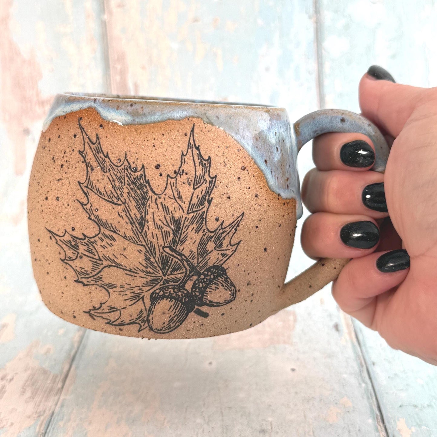 Turquoise Autumn Fall Mug,  Large Ceramic Cup